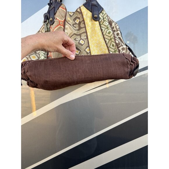 FOSSIL vintage patchwork shoulder bag leather braided handles boho hippie w/key - Picture 10 of 15